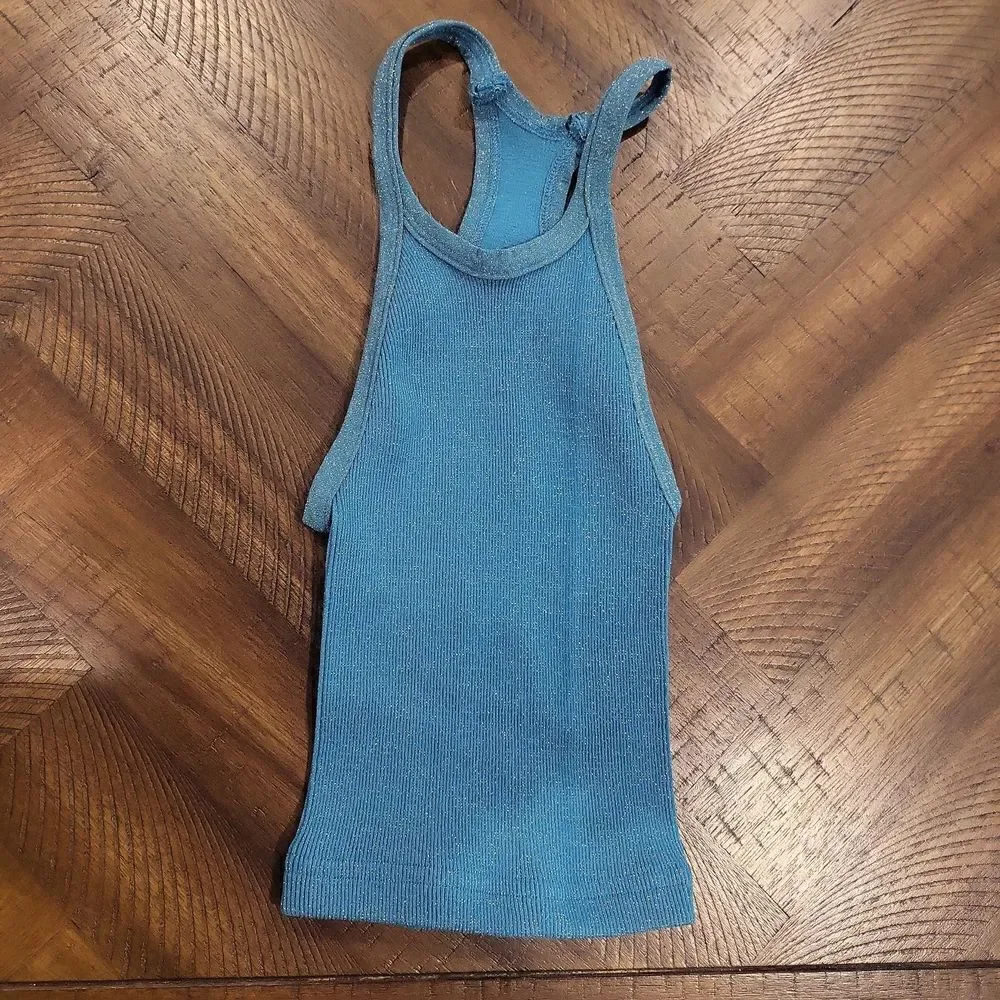 Free People Lurex Cropped Tank Blue XS/S
